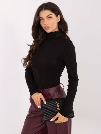 RUE PARIS Czarna bluzka basic z golfem
