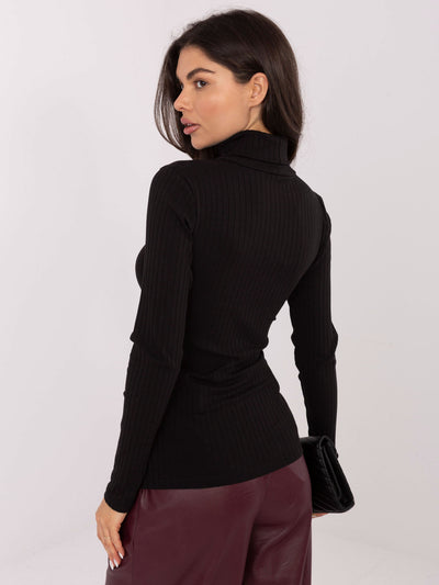 RUE PARIS Czarna bluzka basic z golfem