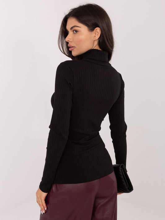 RUE PARIS Czarna bluzka basic z golfem