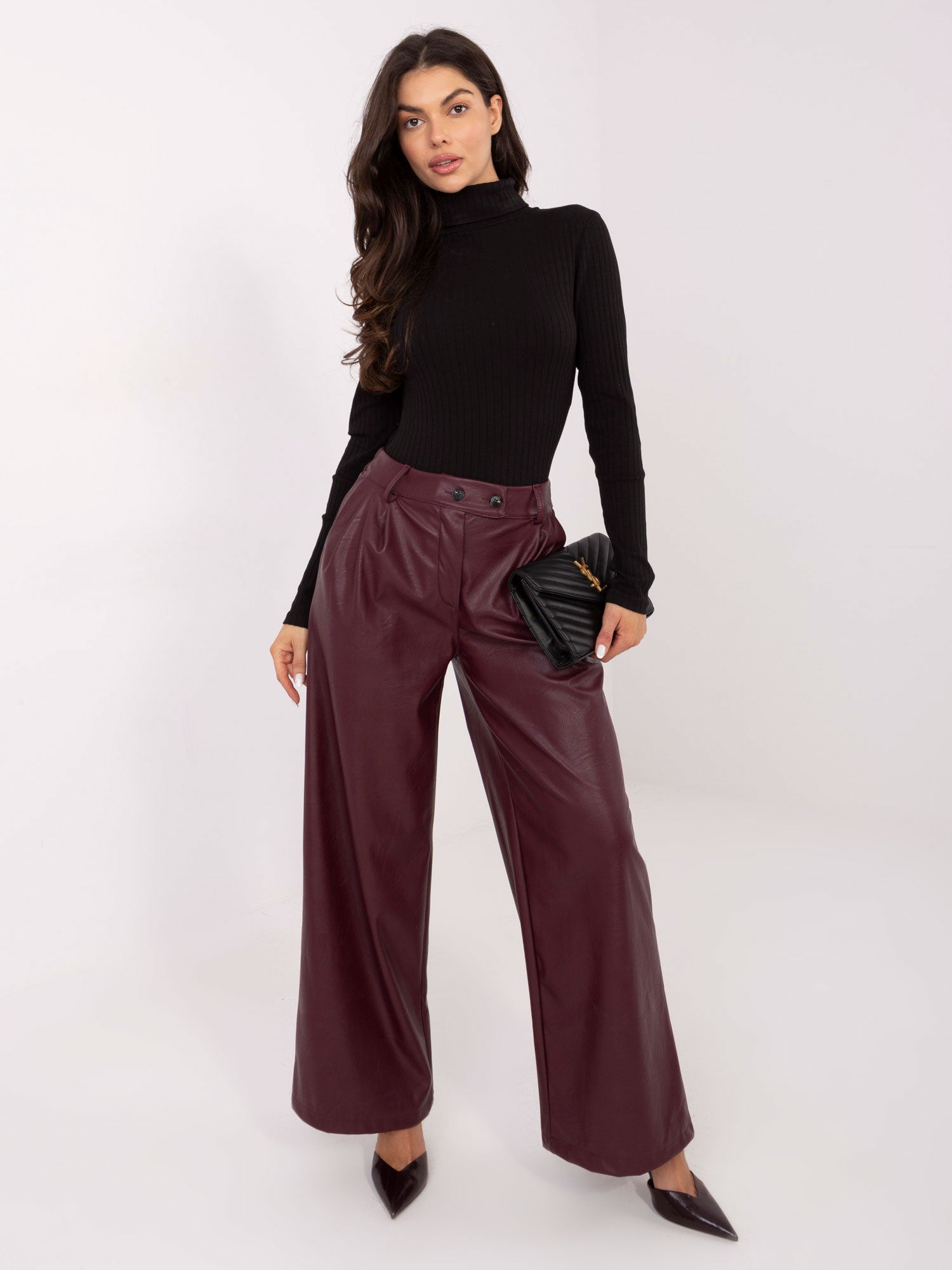 RUE PARIS Czarna bluzka basic z golfem
