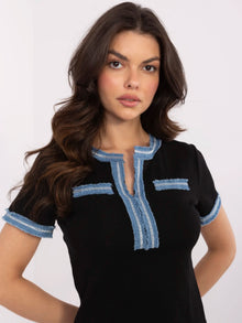 Czarna casualowa bluzka z jeansowymi wstawkami