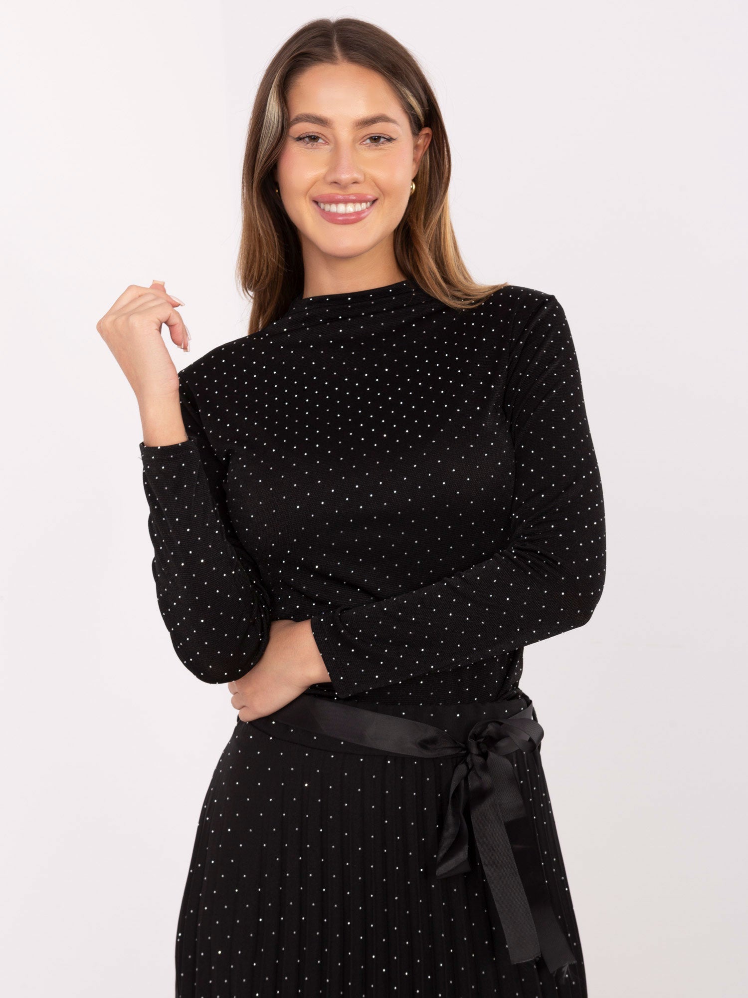 RUE PARIS Czarna elegancka bluzka z dżetami
