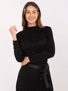 RUE PARIS Czarna elegancka bluzka z dżetami