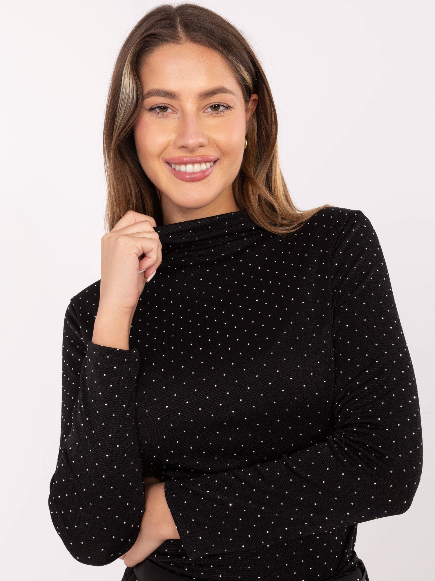 RUE PARIS Czarna elegancka bluzka z dżetami