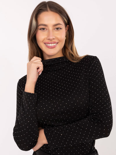 RUE PARIS Czarna elegancka bluzka z dżetami