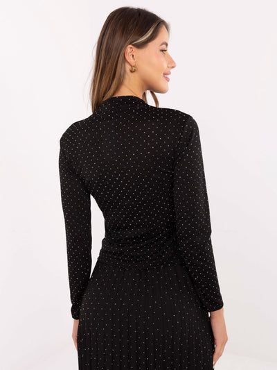 RUE PARIS Czarna elegancka bluzka z dżetami