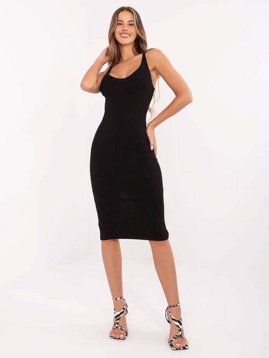 RUE PARIS Czarna sukienka bodycon w prążek
