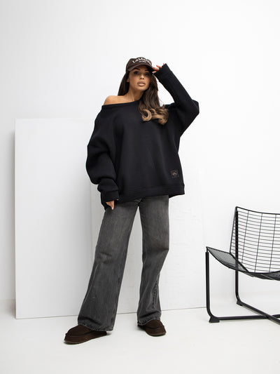 RUE PARIS Czarna dresowa bluza basic bez kaptura