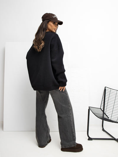 RUE PARIS Czarna dresowa bluza basic bez kaptura