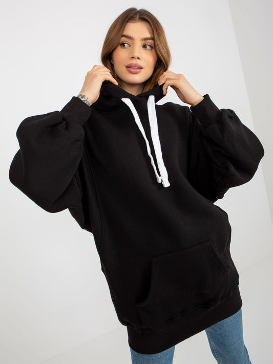 Czarna dresowa długa bluza basic o kroju oversize