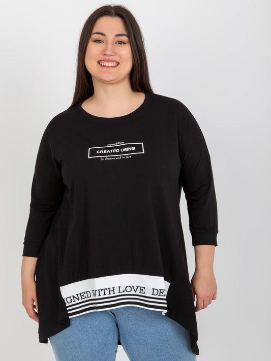 Czarna dresowa tunika plus size z napisami