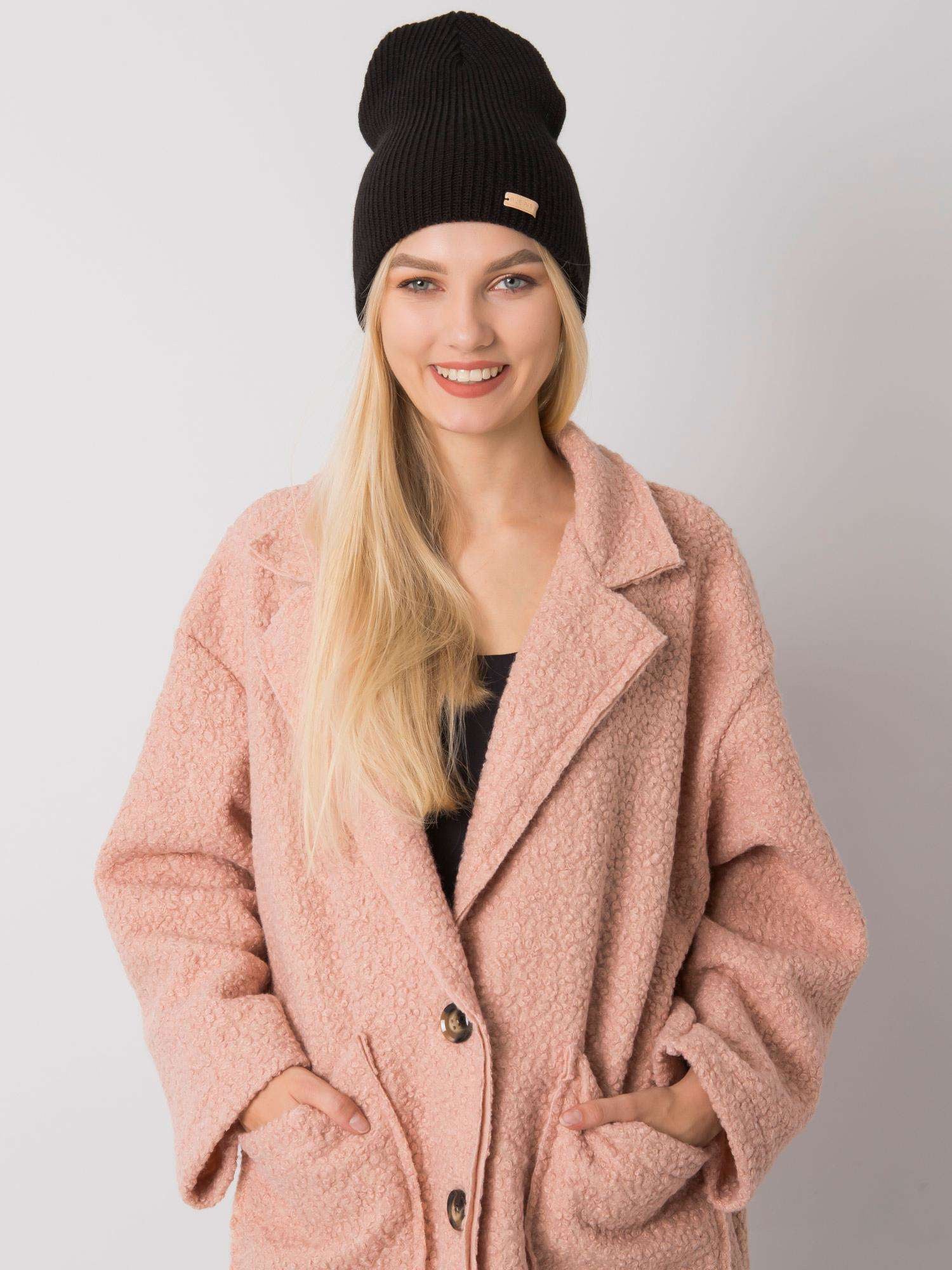 RUE PARIS Czarna czapka beanie z dzianiny