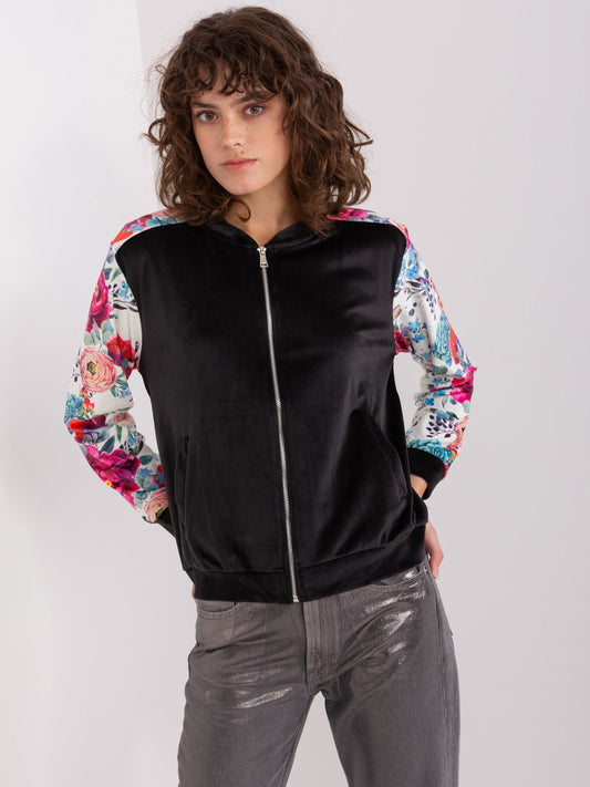 Czarna-ecru damska bluza na suwak RUE PARIS
