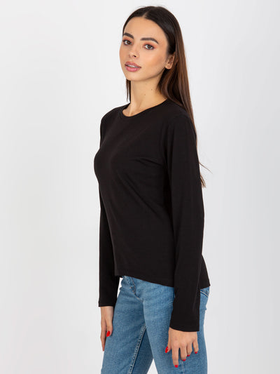 Czarna gładka bluzka longsleeve z okrągłym dekoltem