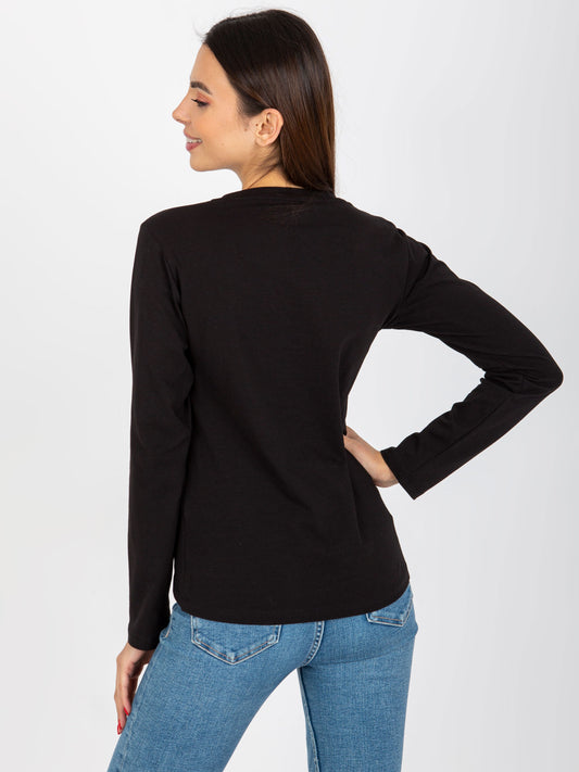 Czarna gładka bluzka longsleeve z okrągłym dekoltem