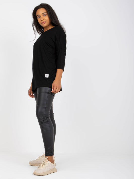 Czarna gładka bluzka plus size z bawełny