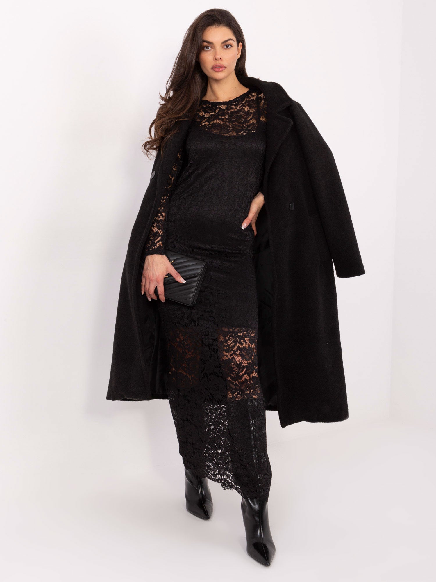 RUE PARIS  Czarna maxi sukienka z koronką