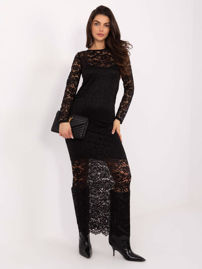 RUE PARIS  Czarna maxi sukienka z koronką