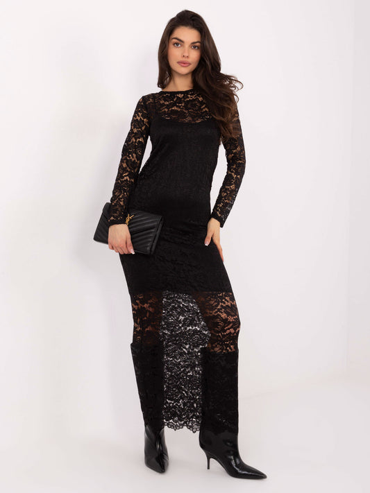 RUE PARIS  Czarna maxi sukienka z koronką
