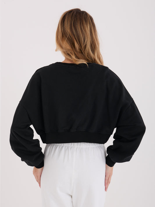 Czarna krótka bluza oversize z nadrukiem