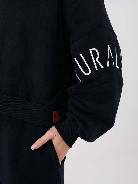 NATURAL SIDE Czarna krótka bluza z okrągłym dekoltem