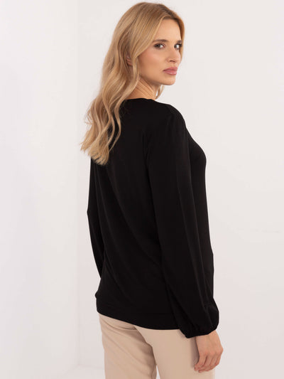 Czarna bluzka longsleeve z okrągłym dekoltem