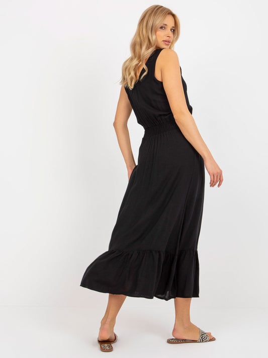 Czarna maxi sukienka z falbaną bez rękawów FRESH MADE