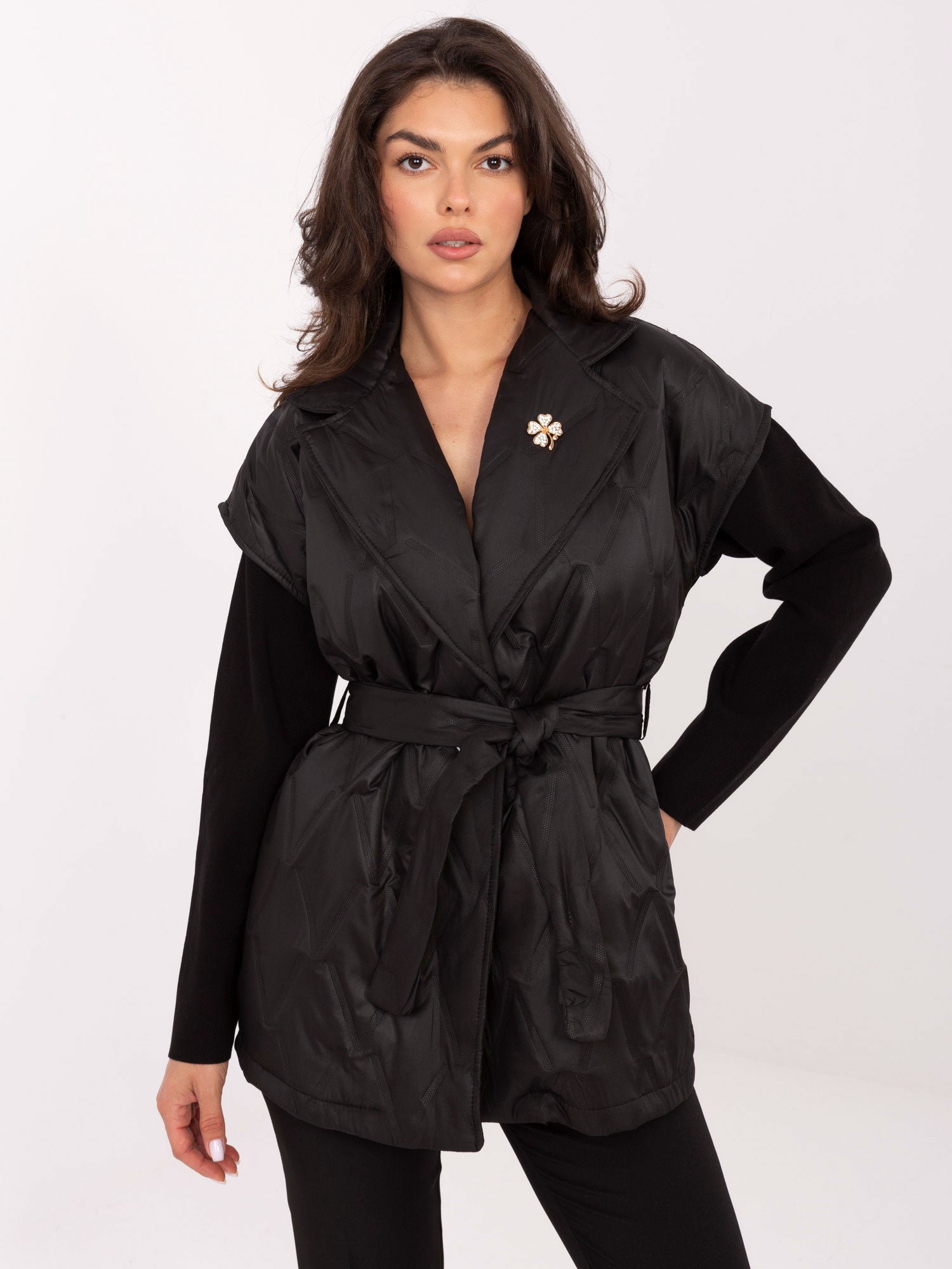 RUE PARIS Czarna  kamizelka z zapięciem na guzik