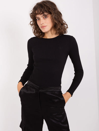 Czarna bluzka basic longsleeve w prążki