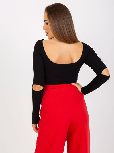 Czarna dopasowana bluzka basic w prążki RUE PARIS
