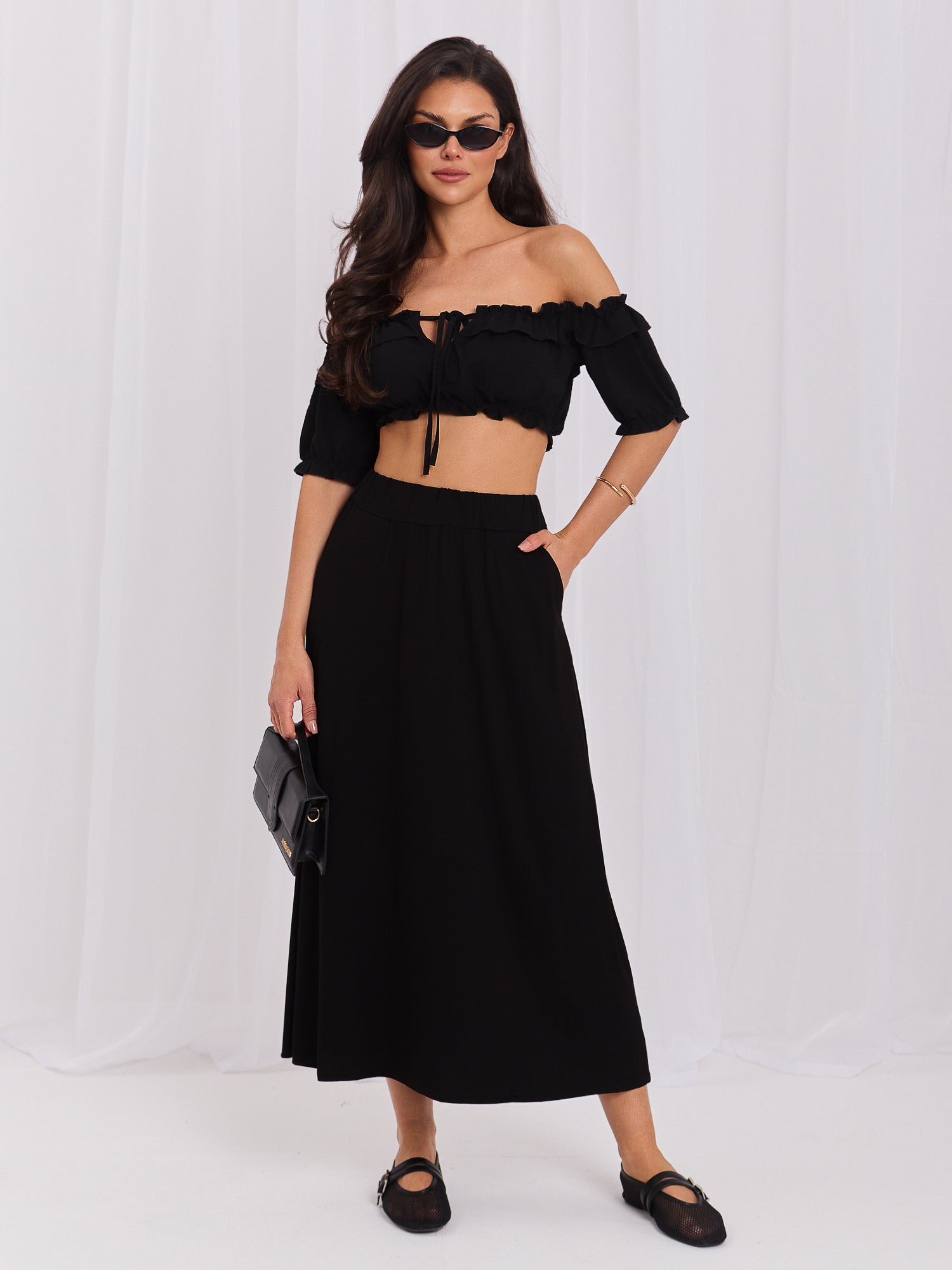 Czarna midi spódnica basic z kieszeniami RUE PARIS