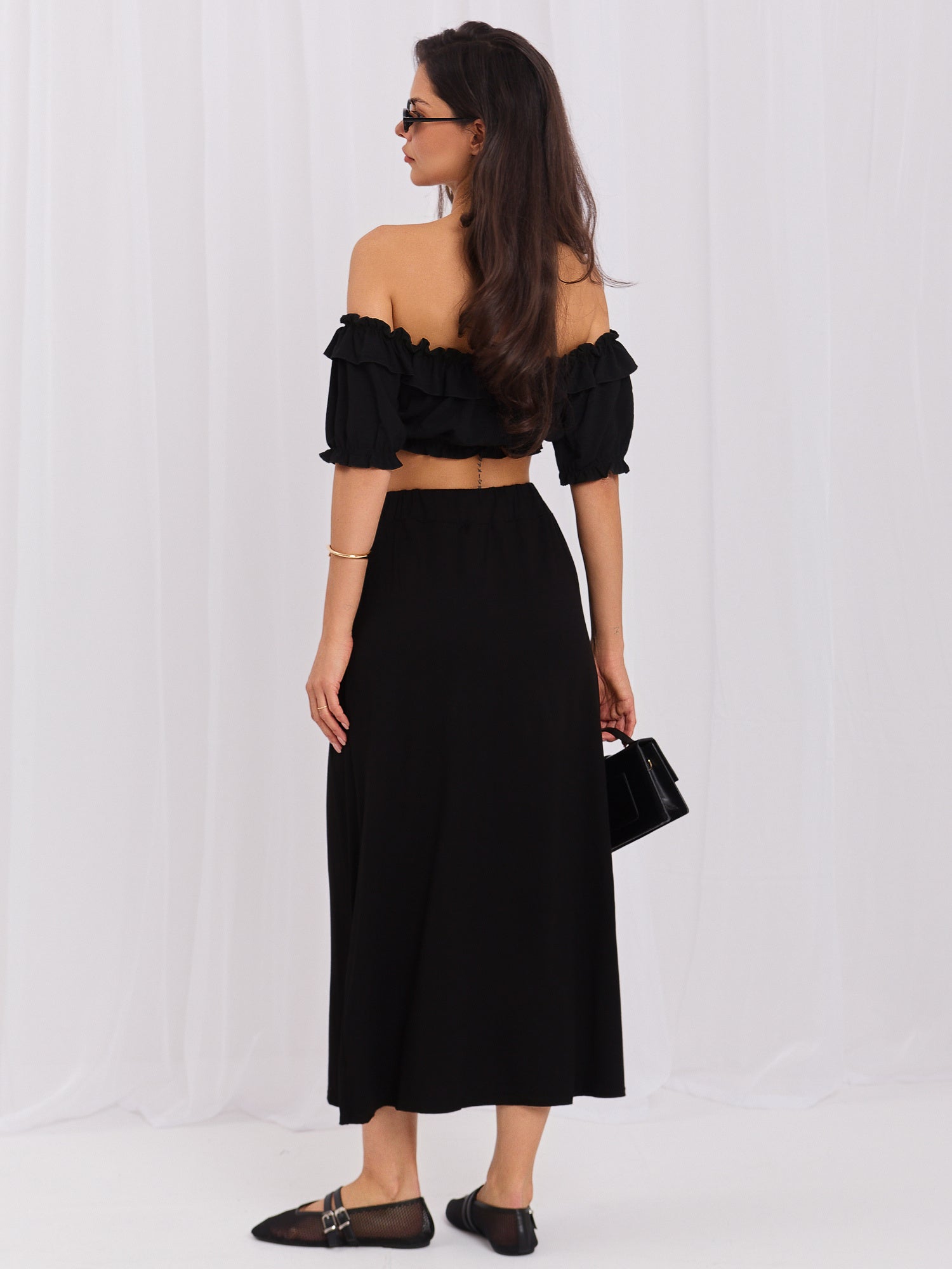 Czarna midi spódnica basic z kieszeniami RUE PARIS