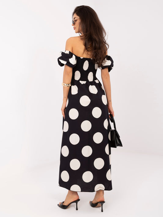 Czarna maxi sukienka w duże grochy