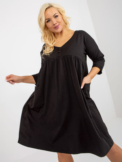 Czarna dresowa sukienka plus size basic z kieszeniami