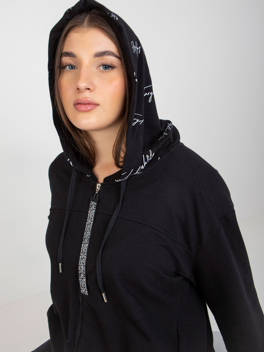 Czarna rozpinana bluza plus size z kapturem i napisami