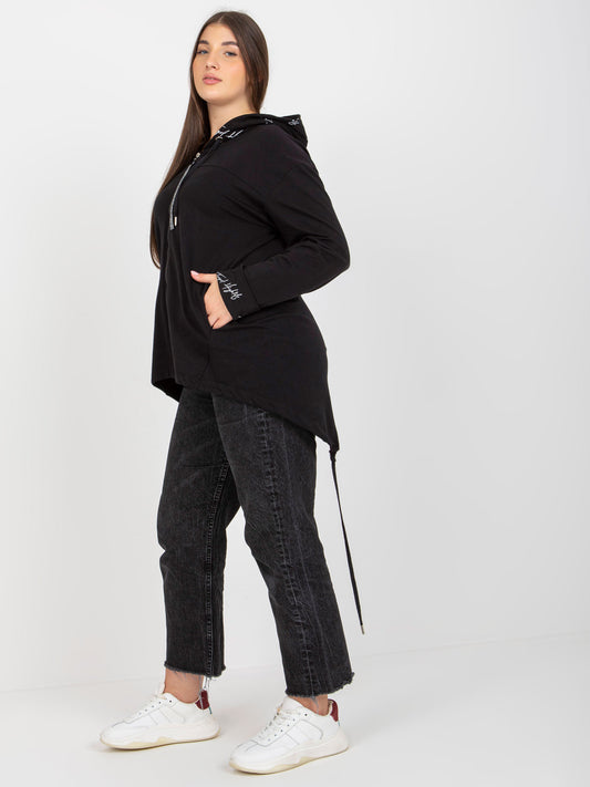 Czarna rozpinana bluza plus size z kapturem i napisami