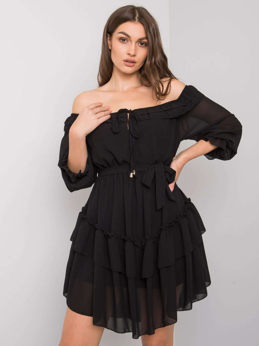 OCH BELLA Czarna sukienka hiszpanka z falbaną