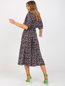 Czarna midi sukienka w kwiaty RUE PARIS