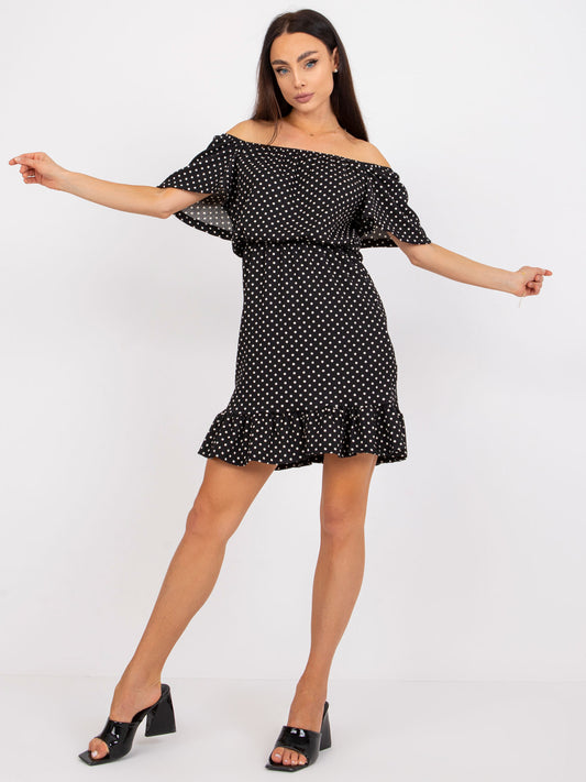 RUE PARIS Czarna sukienka z printami mini