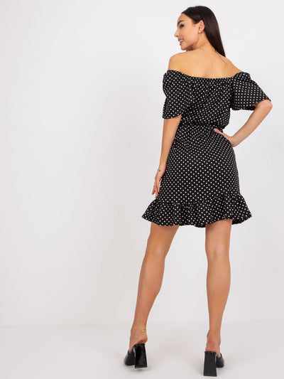 RUE PARIS Czarna sukienka z printami mini