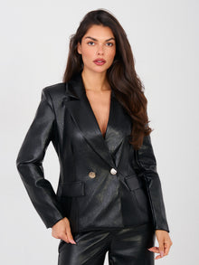 Czarna dopasowana marynarka z ekoskóry