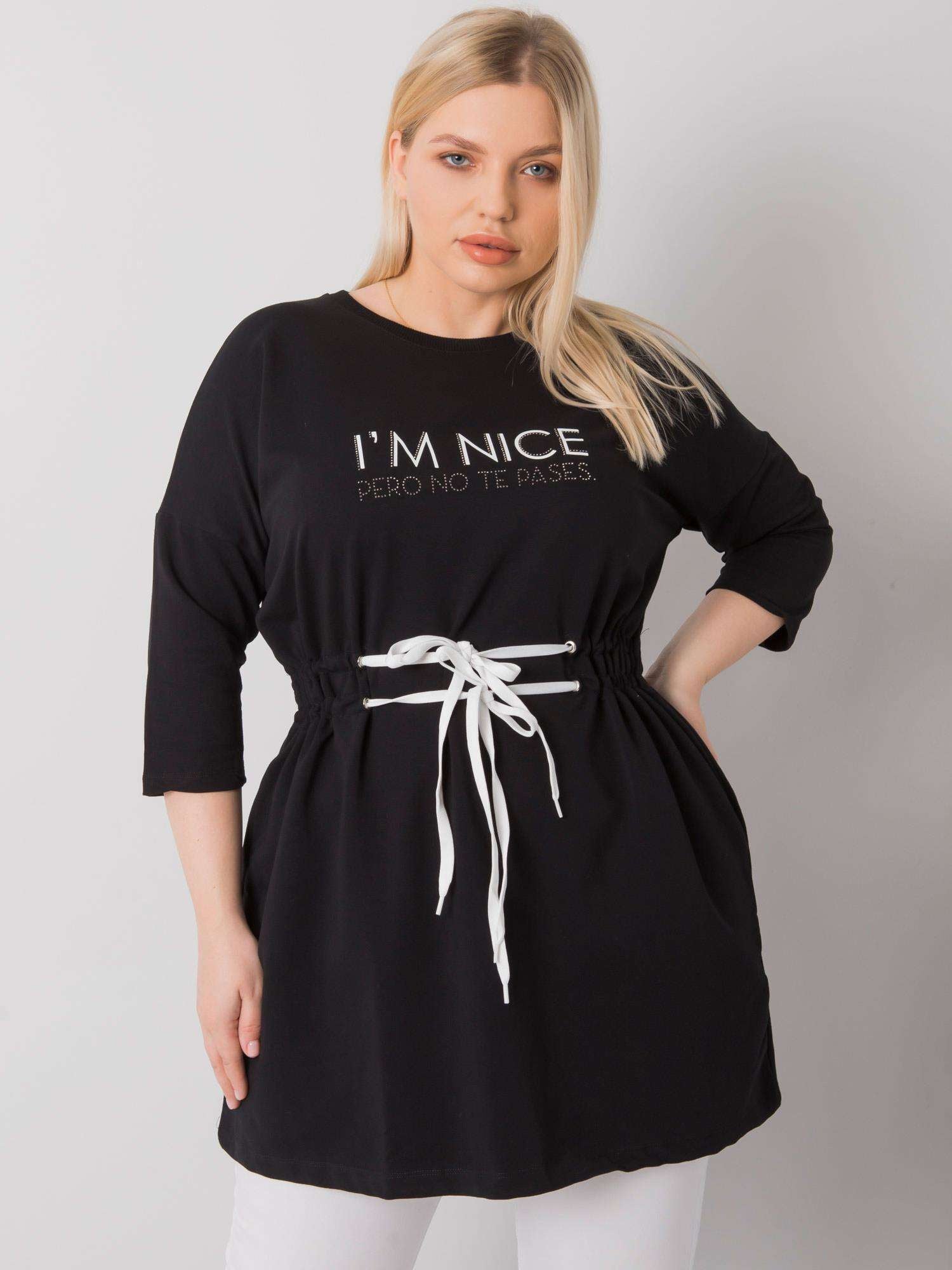 Czarna tunika plus size z napisem
