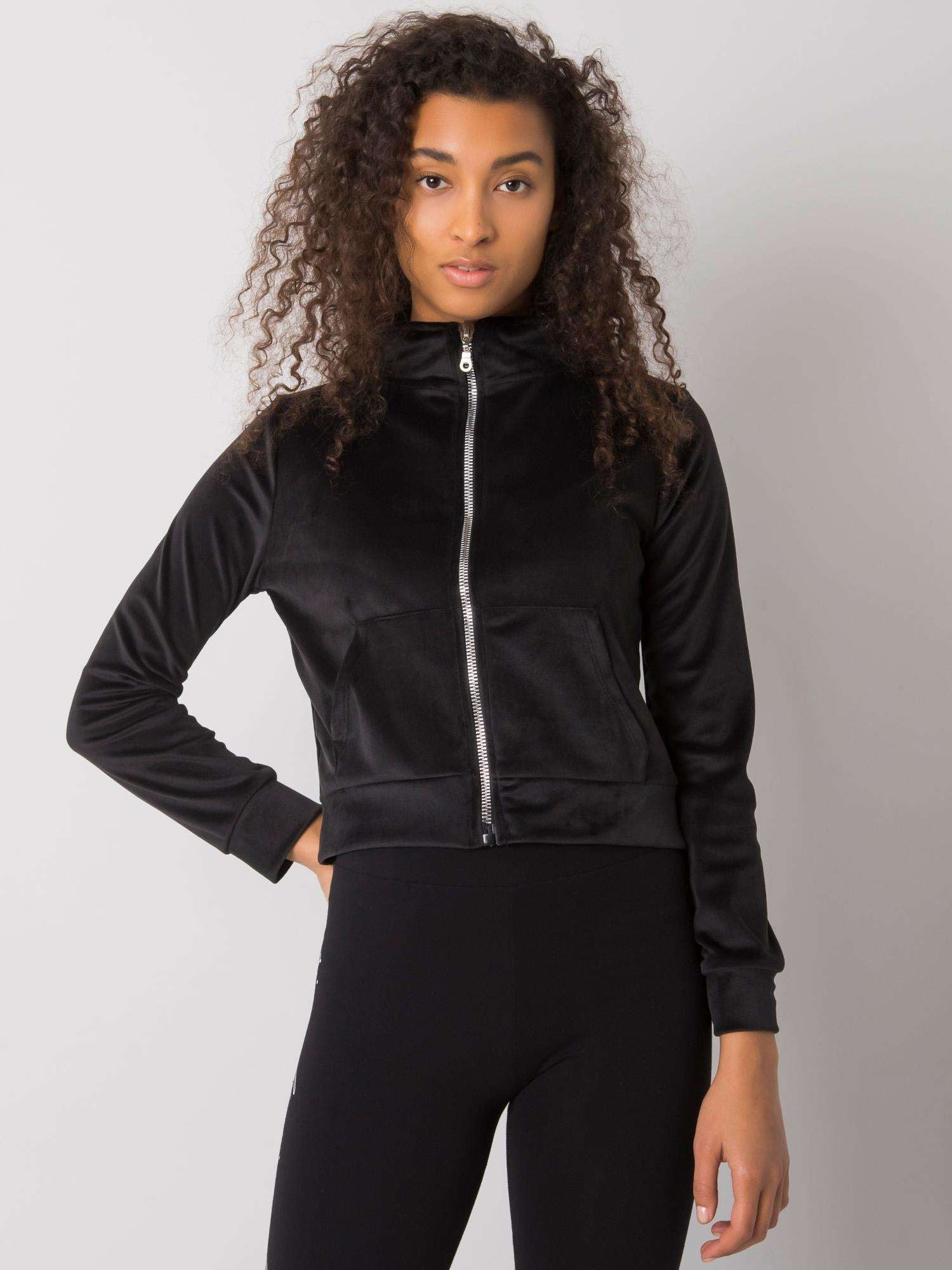 RUE PARIS Czarna bluza z weluru na suwak