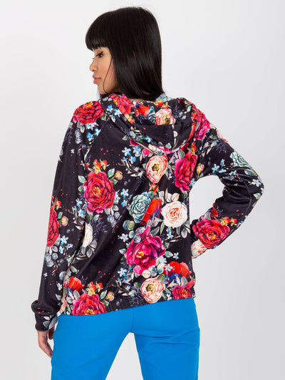 Czarna welurowa bluza rozpinana z printem RUE PARIS