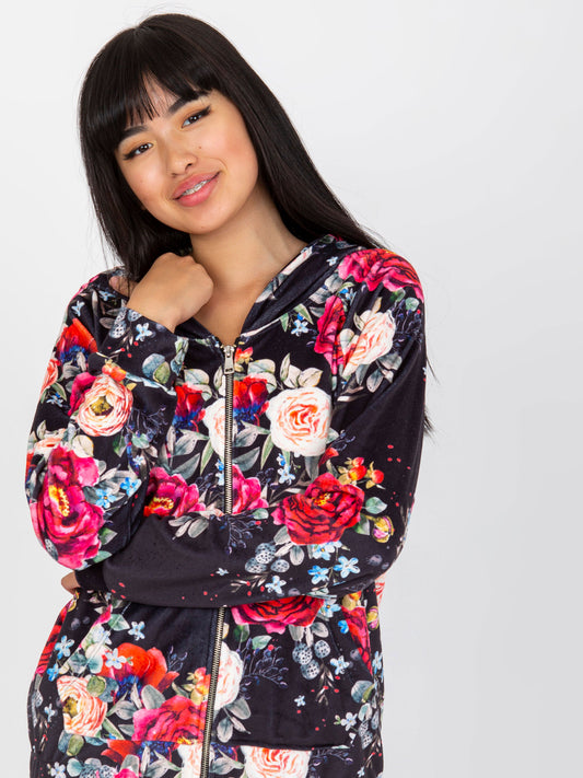 Czarna welurowa bluza rozpinana z printem RUE PARIS