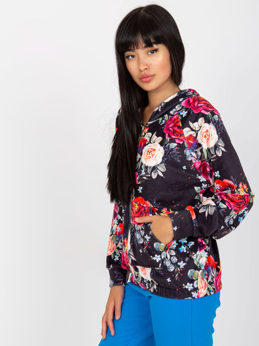 Czarna welurowa bluza rozpinana z printem RUE PARIS