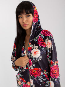 Czarna welurowa bluza rozpinana z printem RUE PARIS
