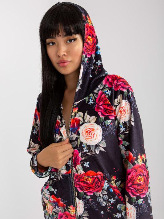 Czarna welurowa bluza rozpinana z printem RUE PARIS