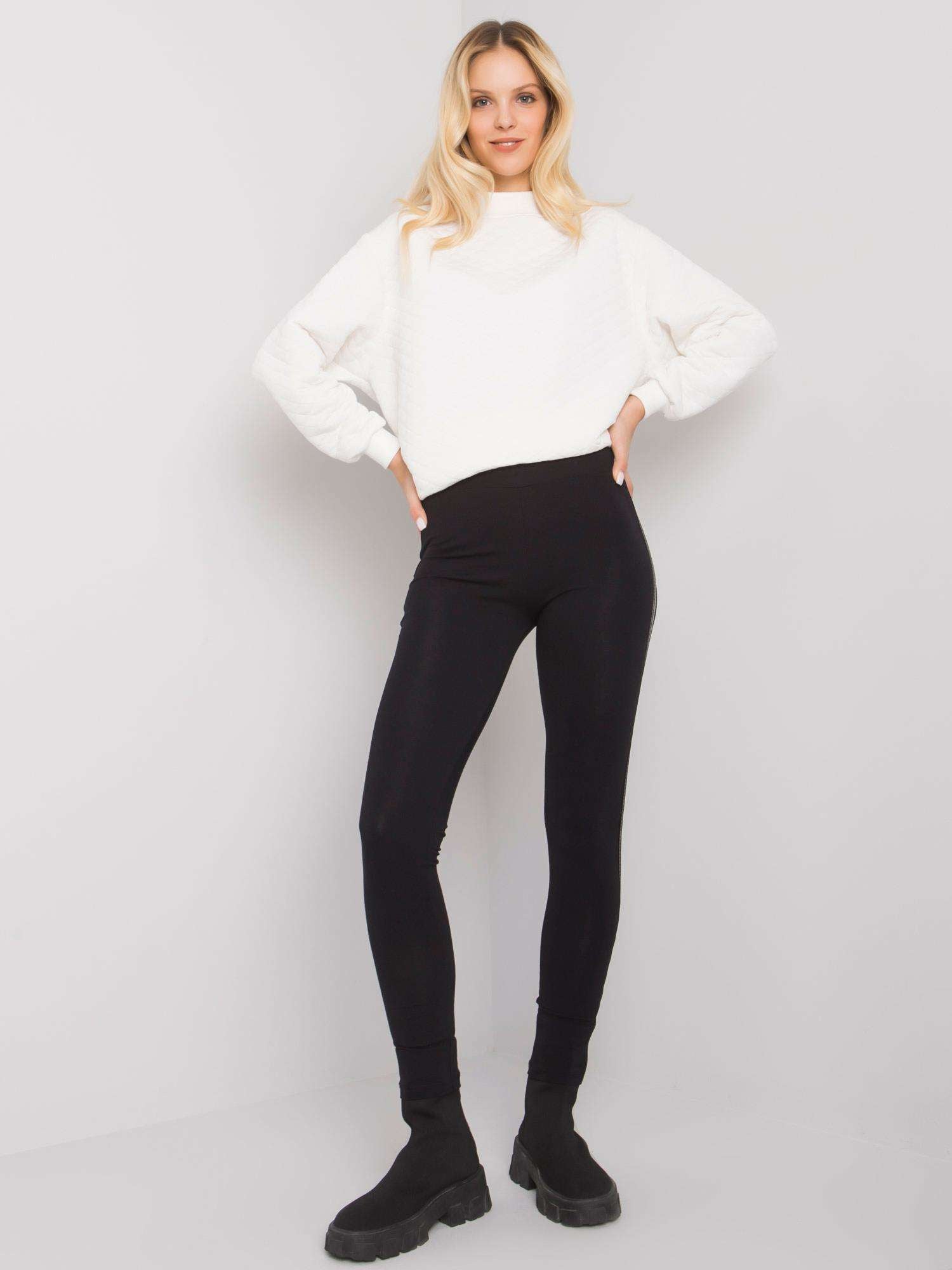 RUE PARIS Czarne legginsy z lampasami