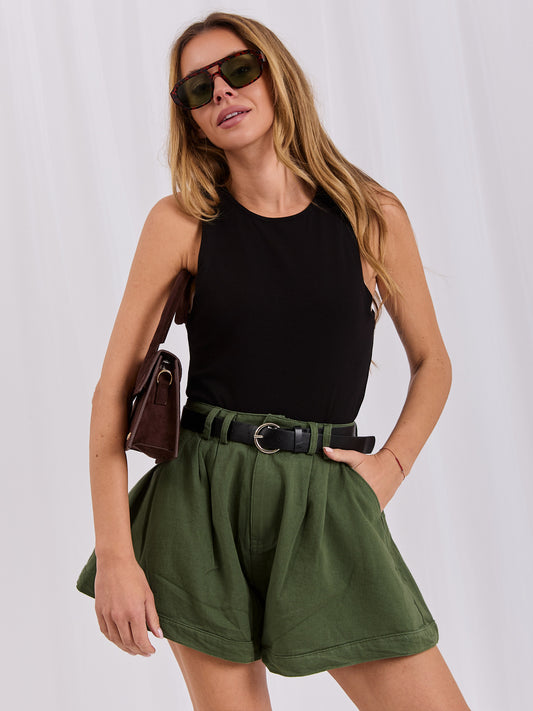 RUE PARIS Czarne damskie body basic bez rękawów